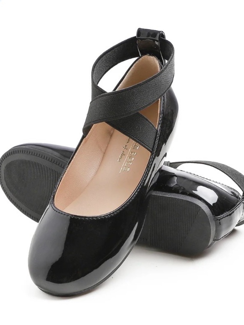 wonder nation Black Patent Crisscross Strap Flats